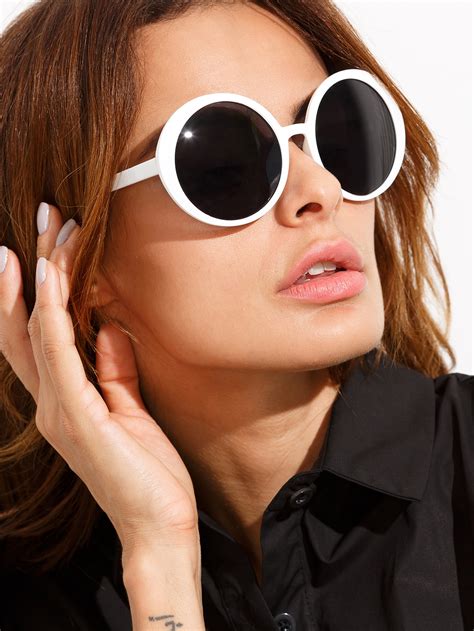 Vintage White Frame Round Lens Sunglasses Sheinsheinside
