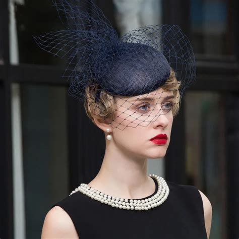 Fs Royal Blue Pillbox Hats With Veil Sinamay Fascinators For Weddings Women Elegant Tea Party