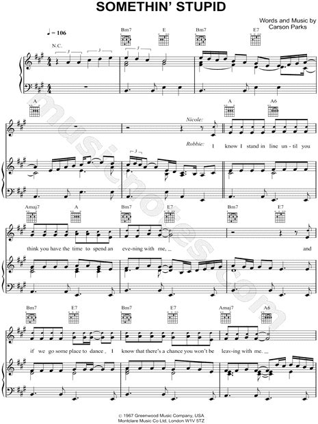 Robbie Williams Somethin Stupid Sheet Music In A Major Transposable