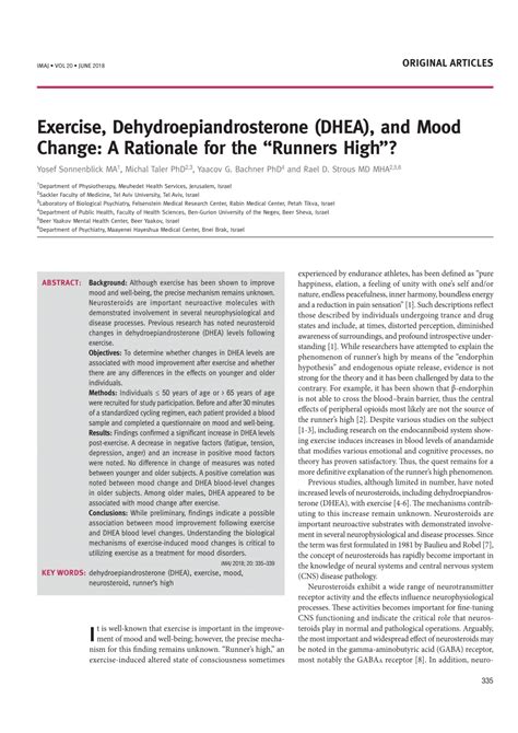 Pdf Exercise Dehydroepiandrosterone Dhea And Mood Change A Rationale For The Runners High