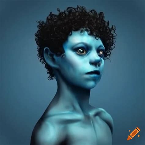 Blue Skinned Alien Man With Curly Black Hair