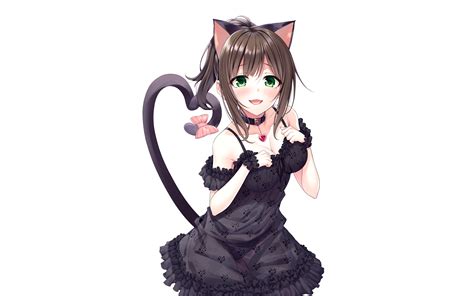 Animal Ears Blush Bow Breast Hold Breasts Brown Hair