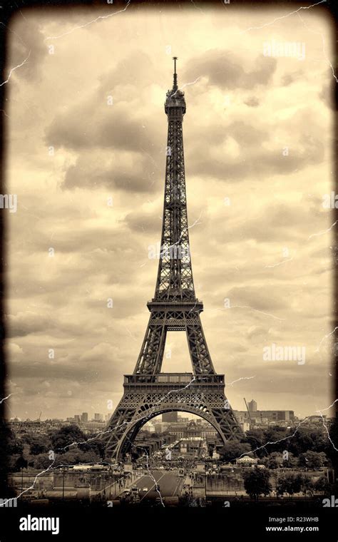 Panorama Eiffel Tower In Paris France Vintage View Tour Eiffel Old