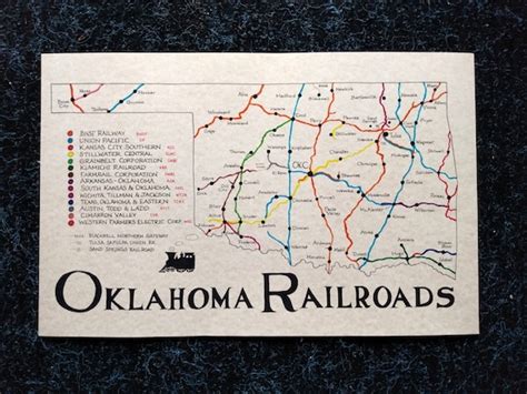 Oklahoma Railroads Map Hand Drawn Etsy