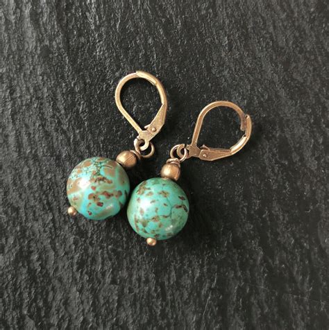 Natural Brown Vein Turquoise Gemstone Earrings Unique Vein Etsy