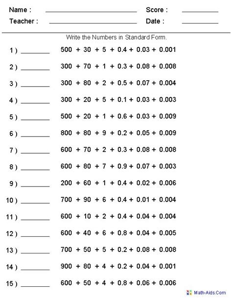 Grade 5 Math Decimal Place Value Worksheets Roger Brents 5th Grade