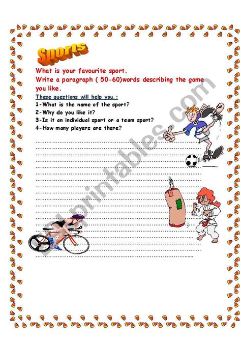 English Worksheets Writing Favourite Sport