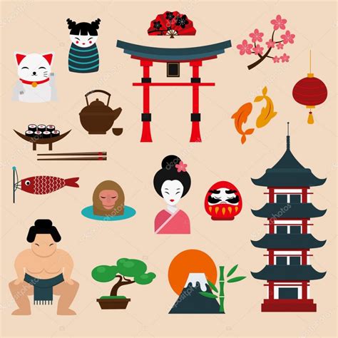 Descargar Japan Landmark Travel Vector Icons Elements — Ilustración