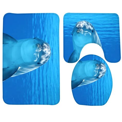blue soft bathroom mat sets dolphin underwater bath mat non slip foam toilet mat and shower mat