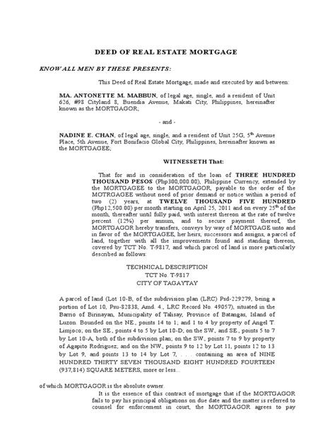 Deed Of Real Estate Mortgage Pdf Mortgage Law Land Law