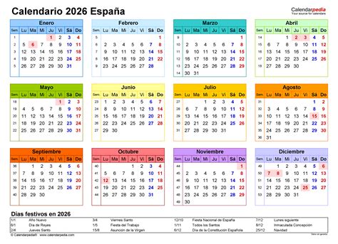 Calendario 2026 En Word Excel Y Pdf Calendarpedia