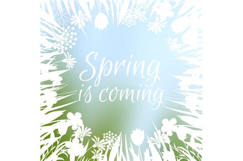 Spring Flowers Silhouettes Vector Spring Is Coming Background By