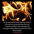 Never fear the flames of adversity. The fire will only burn away the ...