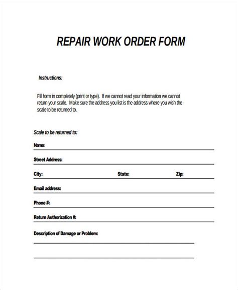 Repair Order Forms Free