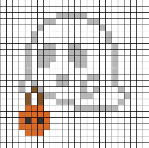 A Pixel Art Template Of A Cute Cartoon Ghost Light Grey Outline Holding A Pumpkin Basket For