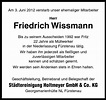 Traueranzeigen von Friedrich Wissmann | noz Trauerportal