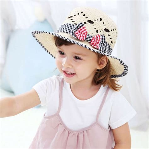 Summer Girls Baby Bowknot Beach Sun Straw Hat Wide Brim Panama Hat