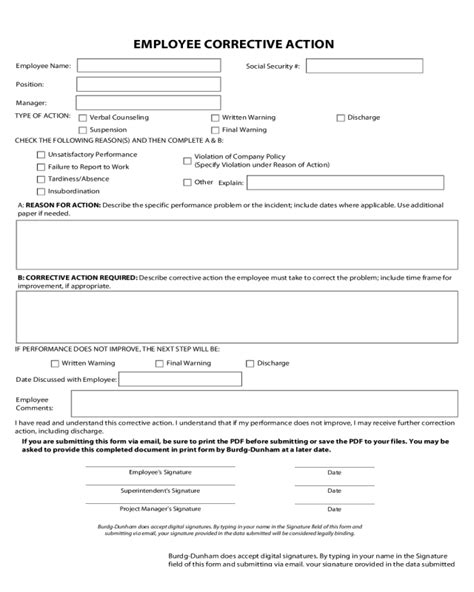 Employee Corrective Action Form Fillable Printable Pdf Forms Hot