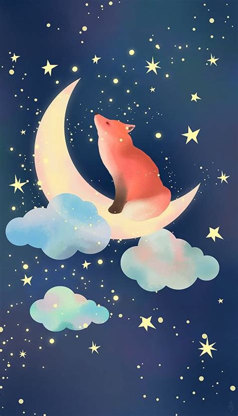 This Is Fox On The Moon Illustrationartfoxmoonstarrilynightsky