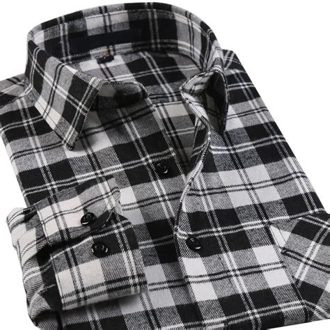 black and white plaid flannel men shirts long sleeve brushed cotton shirt slim soft shirt leisure