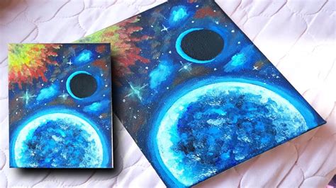 Easy Outer Space Acrylic Painting Galaxy Earth Moon Sun
