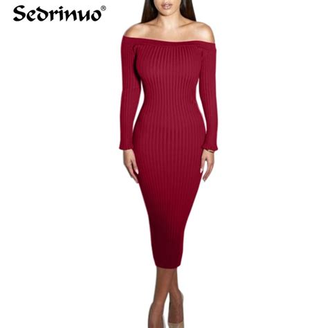 Sexy Fashion Women Autumn Party Dresses Off Shoulder Spring Knitted
