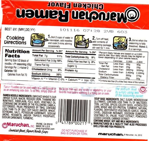 Ramen Noodles Nutrition Label