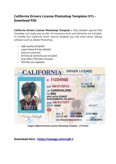California Drivers License Psd Template V1 Download Photoshop File