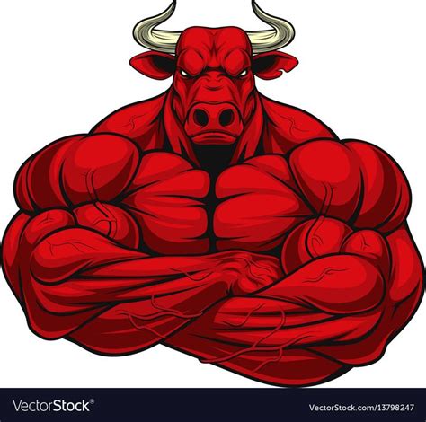 Vector Illustration Of A Strong Healthy Bull With Large Biceps