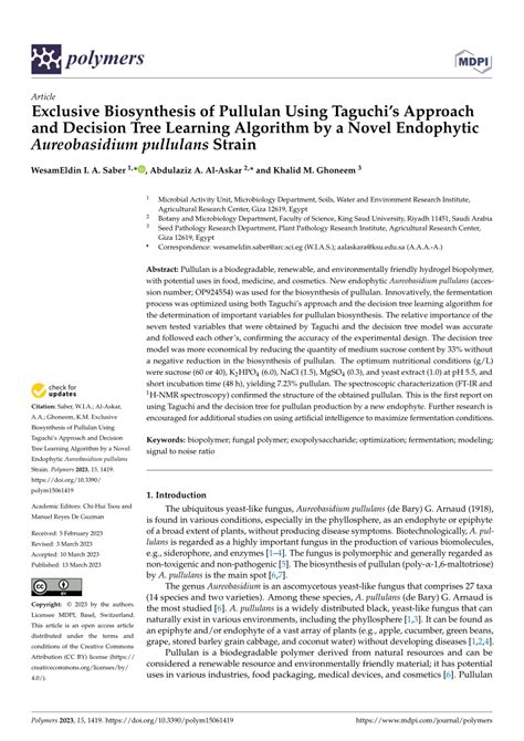 Pdf Exclusive Biosynthesis Of Pullulan Using Taguchis Approach And