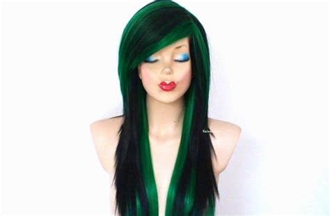 Scene Wig Emo Wig Black Green Wig Scene Hair Wig Emo Etsy