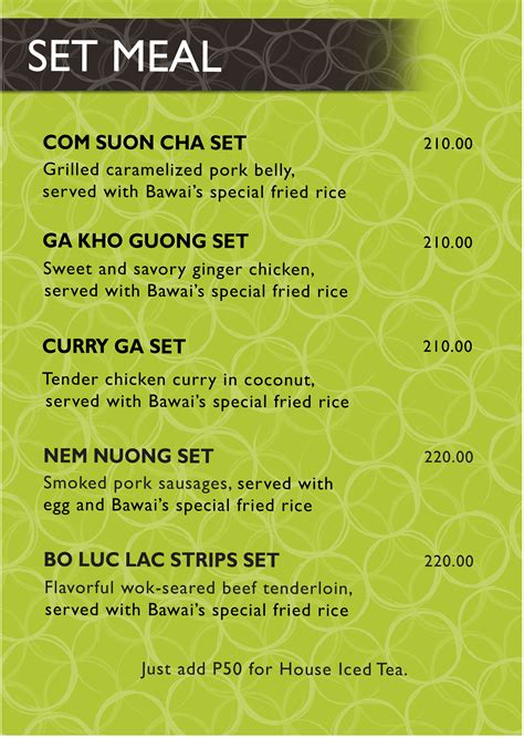 Take out & delivery offers. Bawai's Vietnamese Kitchen Menu | ClickTheCity Food & Drink