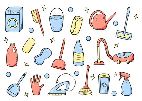 Doodle Style Vector Cleaning Elements A Set Of Drawings Of Cleaning