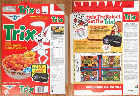 Your prize must be something the main character could have used in the book or something that reminds you of the main character. 1982 General Mills Trix Cereal Box Rabbit Game | Trix ...