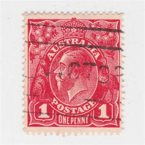 Australian 1919 1 Penny Red Kgv King George V Stamp Type 2 Second Wa