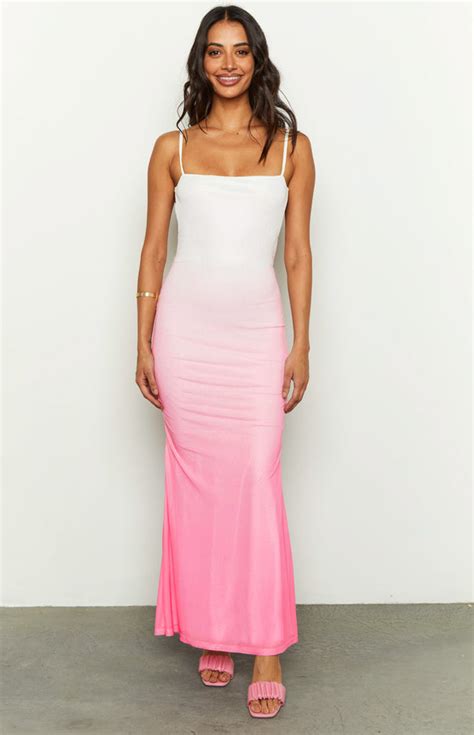 Florris Pink Ombre Mesh Formal Maxi Dress Beginning Boutique