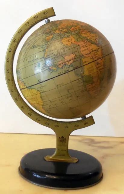 Vintage Tin Metal World Map Globe Chad Valley 10174 Made In England