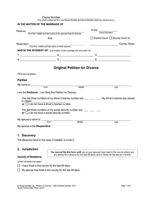 Free Printable Divorce Papers Texas Tutoreorg Master Of Documents