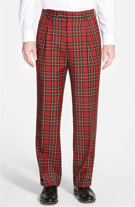 berle pleated classic fit plaid wool trousers nordstrom