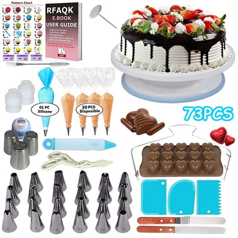 73 Piece Cake Decorating Supplies Kit For Beginners 24 Icing Piping Tips Cake Rotating
