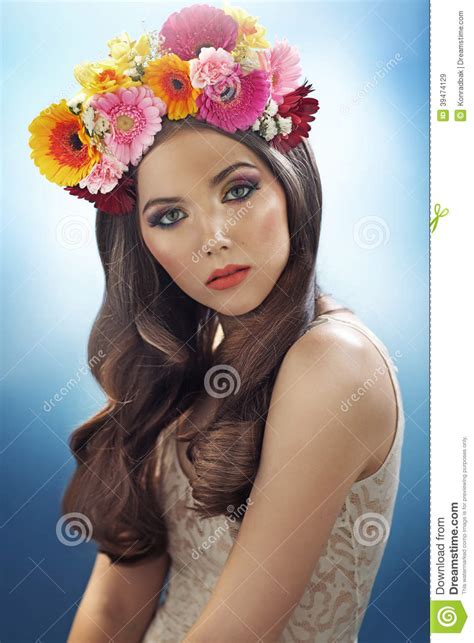 Young Pretty Girl With The Flower Hat Stock Image Image