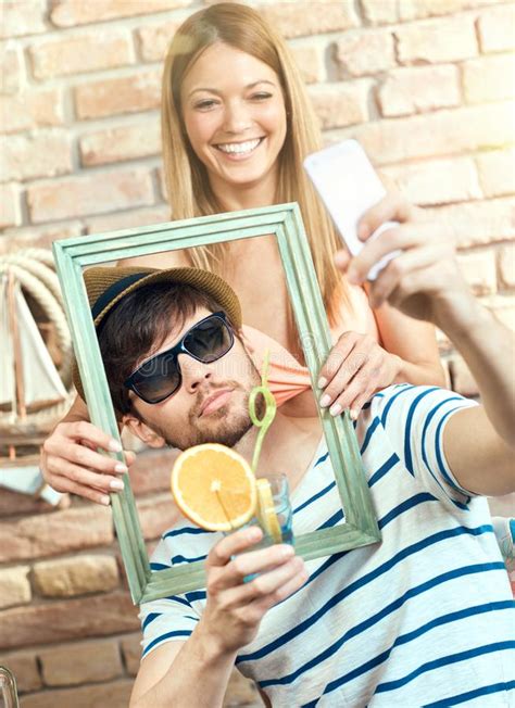 Happy Couple Making Selfie Stock Image Image Of Funny 85533293