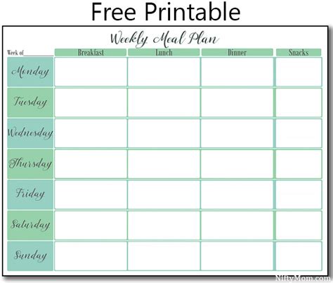Printable Weekly Meal Plan Template Business Psd Excel Word Pdf