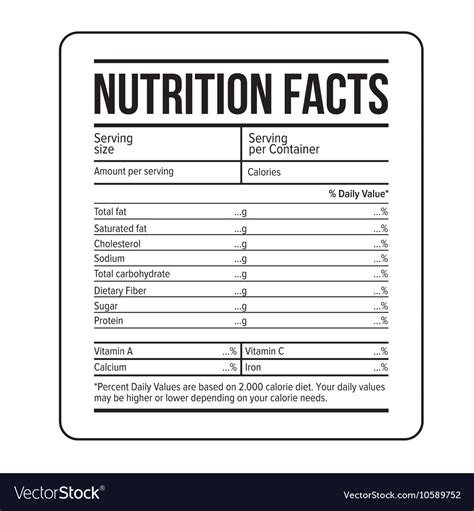 Nutrition facts label is a popular label that appears on most packaged food in many countries including us. Nutrition Facts label template Royalty Free Vector Image