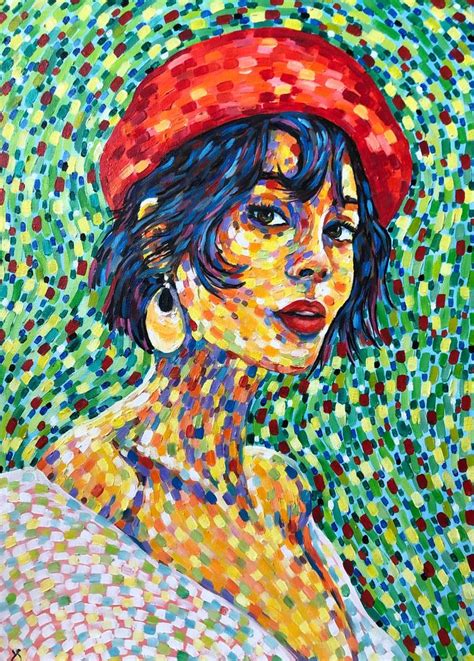 La Femme Fatale Modern Female Portrait In Pointillism Style Original