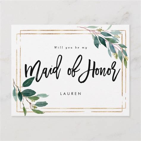Gold Greenery Will You Be My Maid Of Honor Card Zazzle Wedding