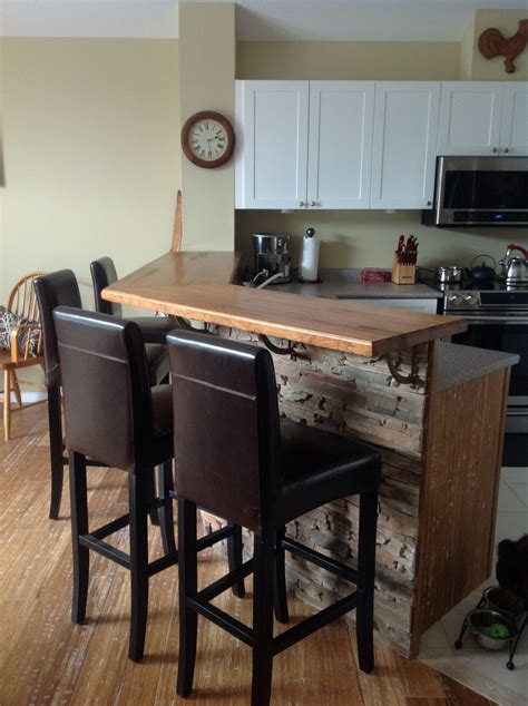 Finished Product Elevated Breakfast Bar With Wood Countertop And