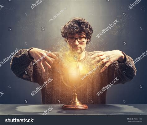 Young Man Gazing Glowing Crystal Ball Stock Photo 788834455 Shutterstock