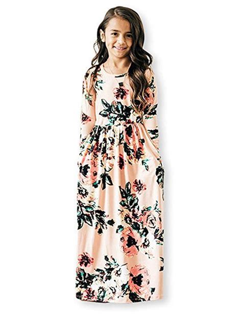21kids Girls Maxi Dress Floral 34 Long Sleeve Dresses With Pockets For