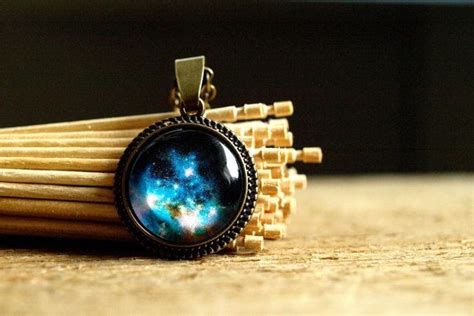 Small Glass Cabochon Nebula Pendant Galaxy Necklace Navy Blue White